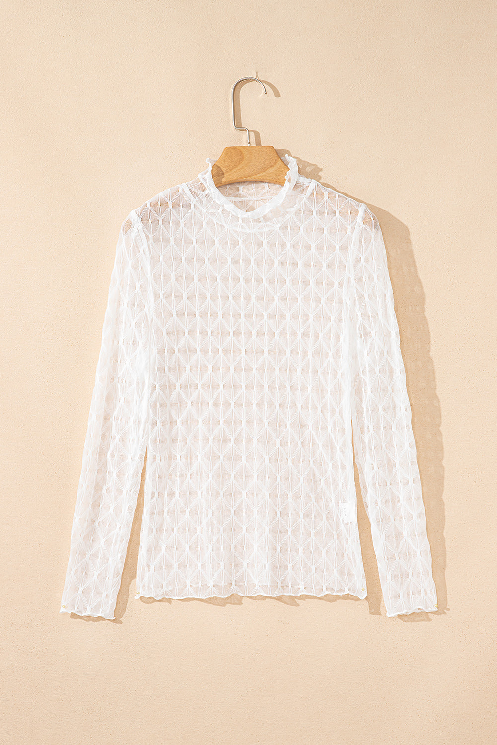 Ruth Sheer Mesh Patterned Lettuce Trim Top-5