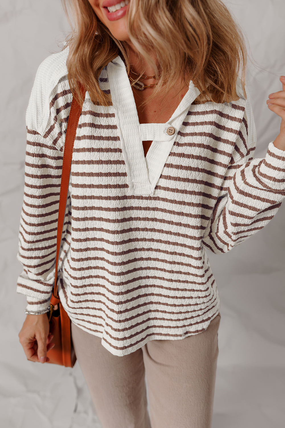 Ayla Stripe Textured Hooded Long Sleeve Top-3