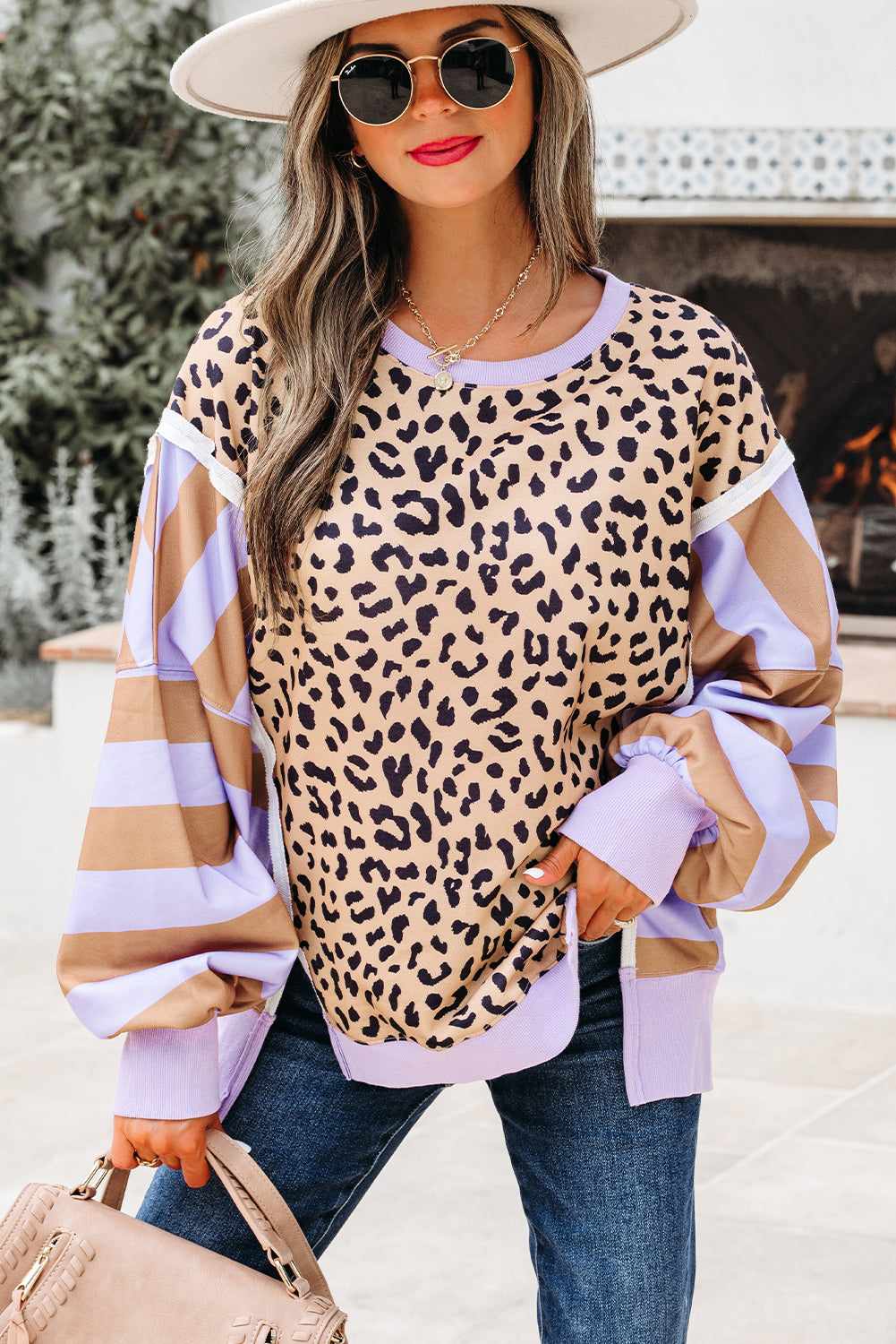 Olivia Stripe Leopard Casual Sweatshirt-0