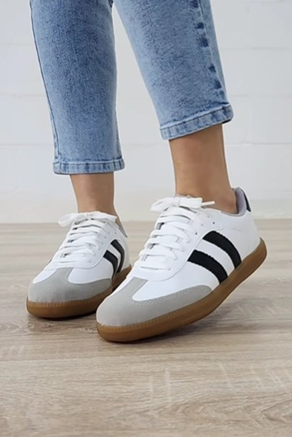 Willa Striped Lace-up Flat Sneakers-2