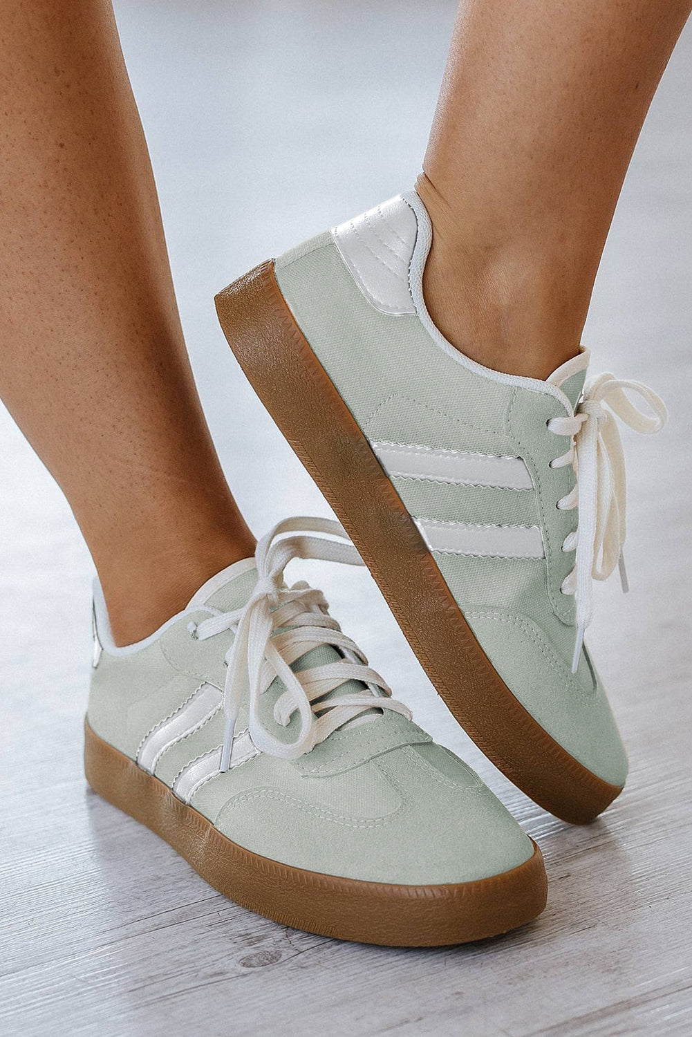 Willa Striped Lace-up Flat Sneakers-4