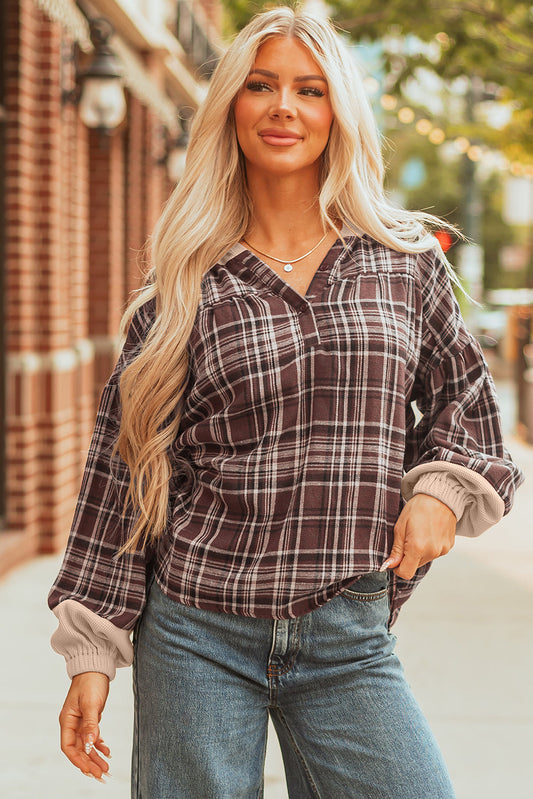 Lauren Plaid Patchwork Long Sleeve Hooded Top-0