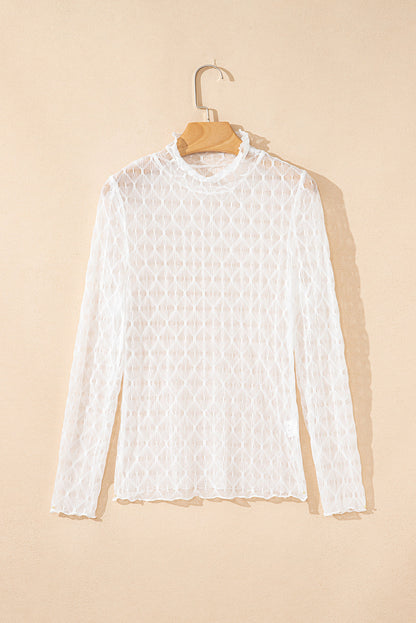 Ruth Sheer Mesh Patterned Lettuce Trim Top-5