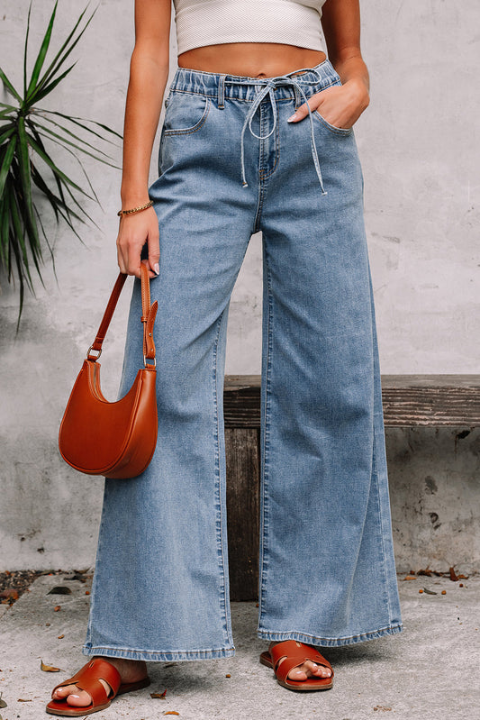 Zoe Medium Wash Super Wide Leg Denim Pants-0