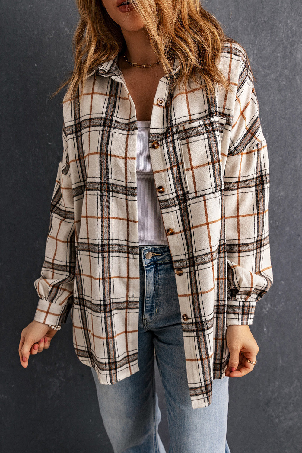 Khloe Oversized Plaid Pattern Shacket-2
