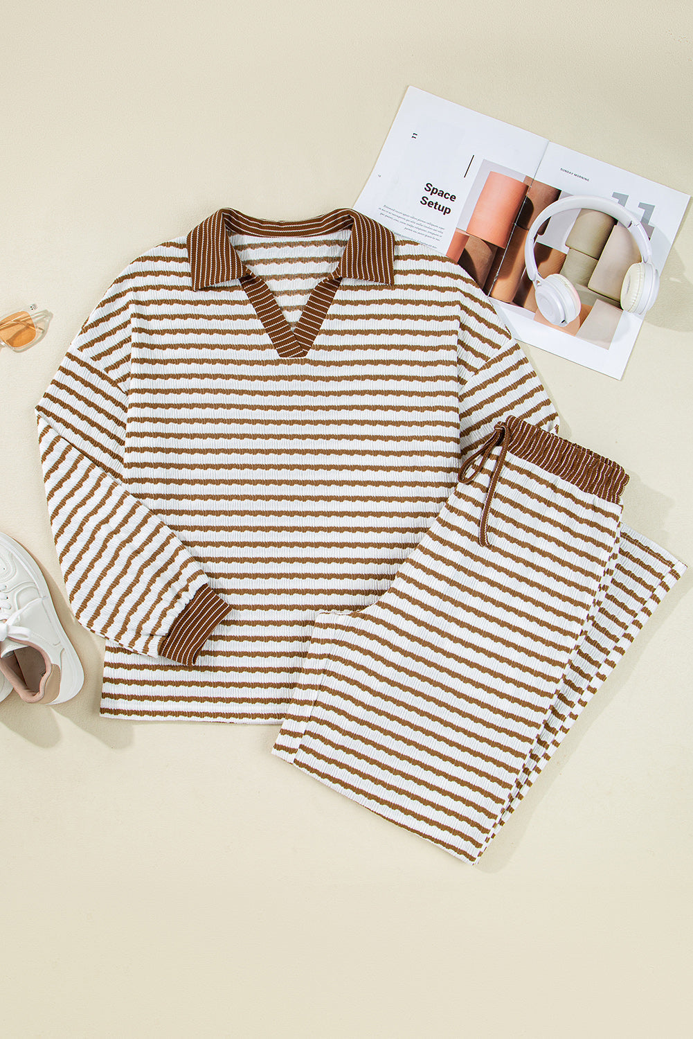 Stephanie Stripe Collared Pullover Set-4