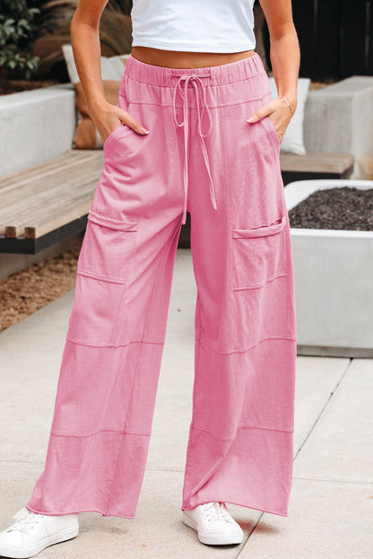 Brittany Mineral Wash Exposed Seam Drawstring Cargo Pants-4