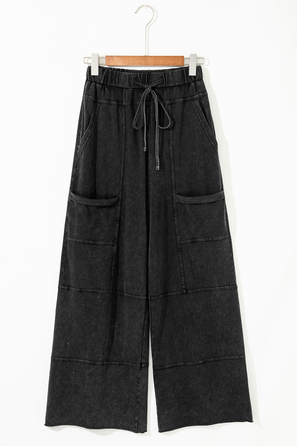 Brittany Mineral Wash Exposed Seam Drawstring Cargo Pants-5