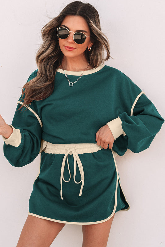 Violeta Loose Pullover and Lace-up Waist Skort Set-0