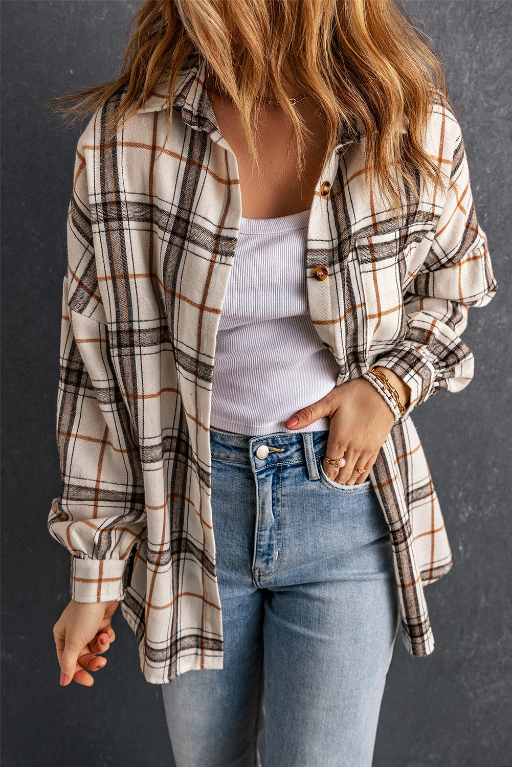 Khloe Oversized Plaid Pattern Shacket-0