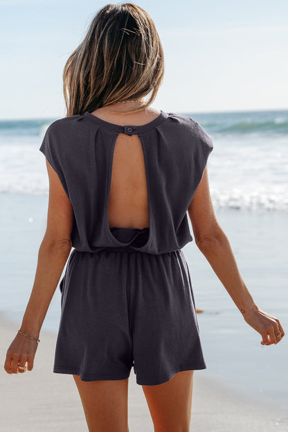 Frances Open Back Cap Sleeve Drawstring Romper-1