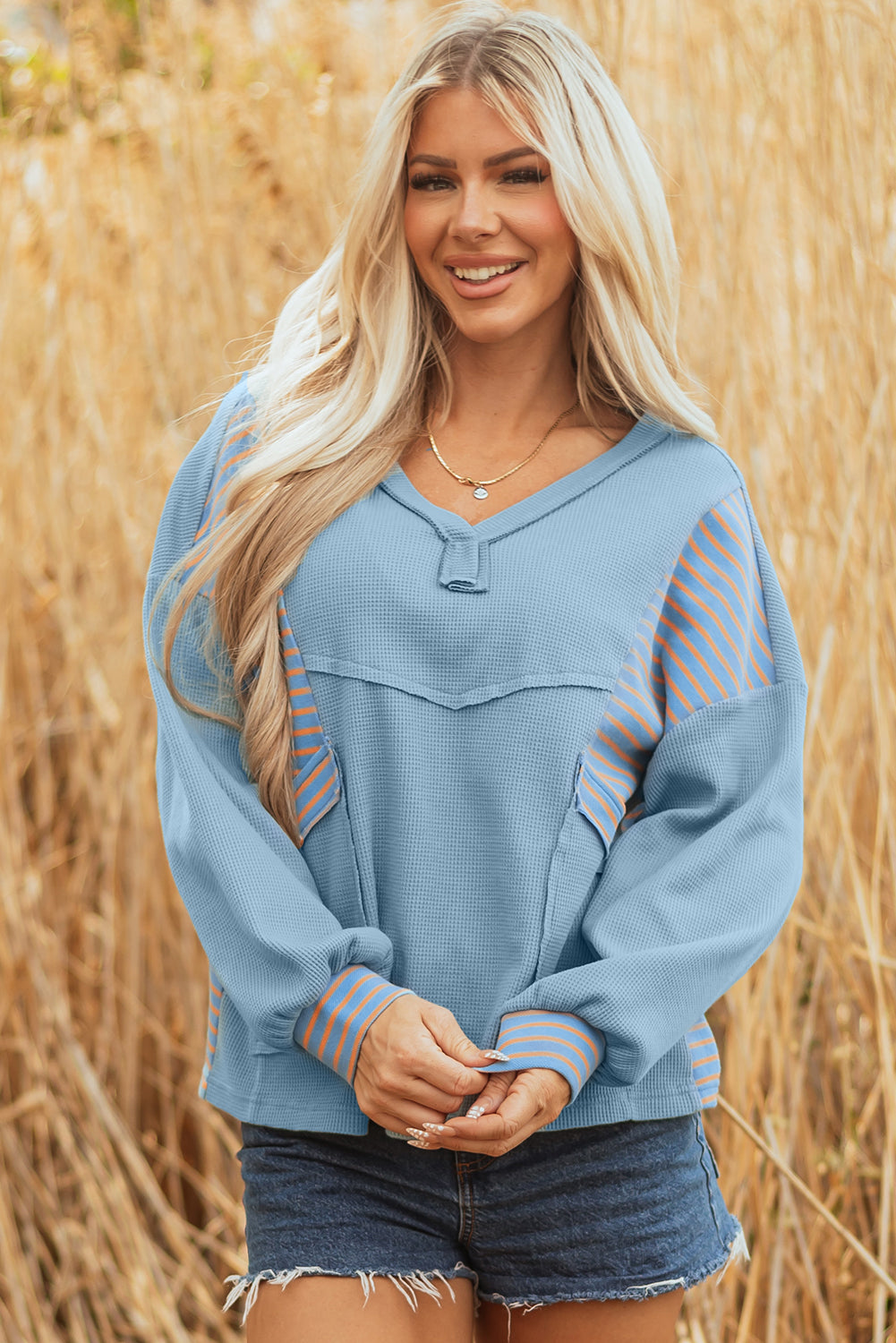 Madison Exposed Seam Waffle Baggy Pullover-3