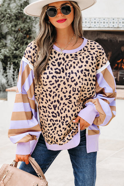 Olivia Stripe Leopard Casual Sweatshirt-0