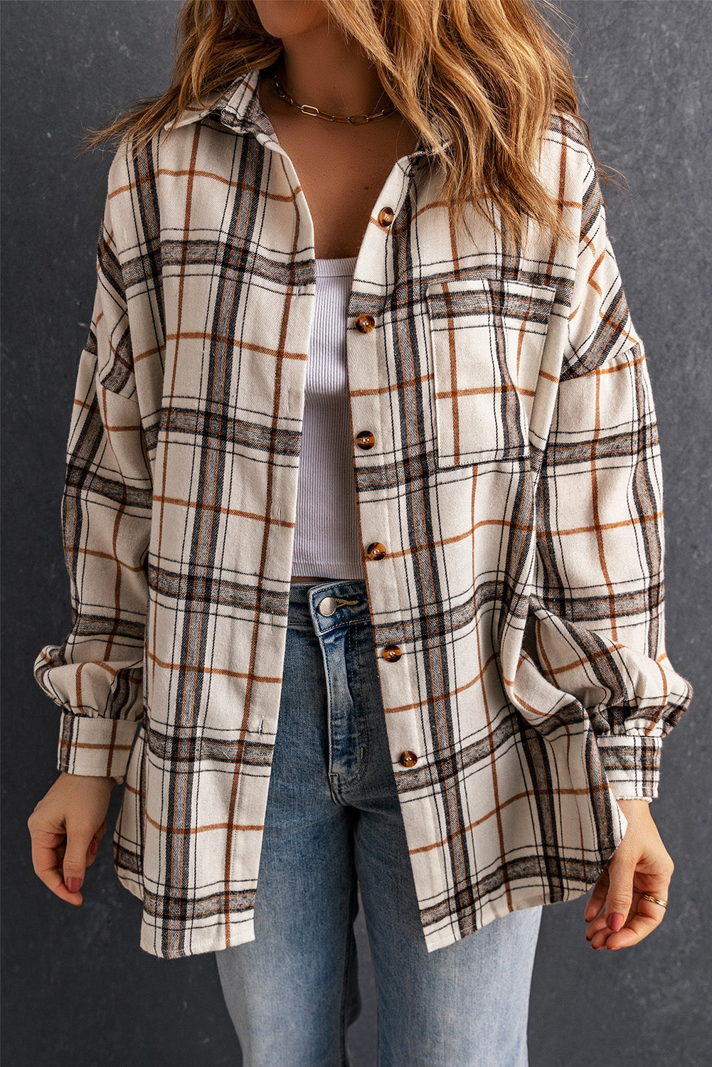 Khloe Oversized Plaid Pattern Shacket-4