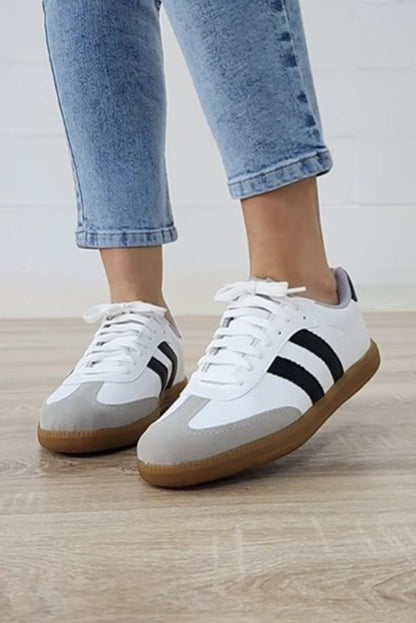 Willa Striped Lace-up Flat Sneakers-2