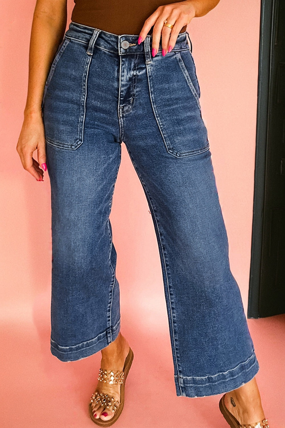 Courtney Cropped High Rise Wide Leg Jeans-5
