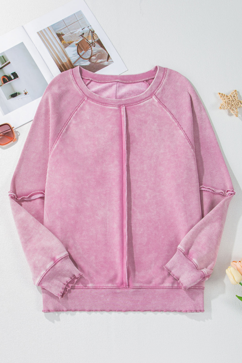 Jolie Waffle Exposed Seam Raglan Sweatshirt-8