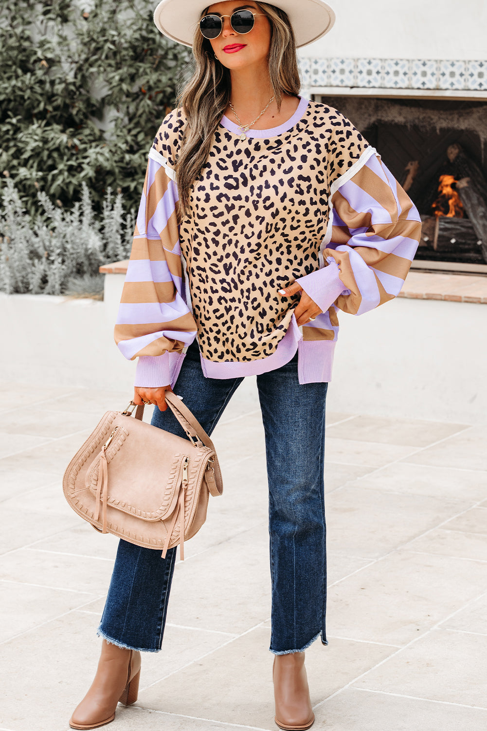 Olivia Stripe Leopard Casual Sweatshirt-3