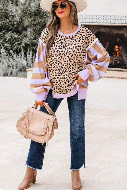 Olivia Stripe Leopard Casual Sweatshirt-3