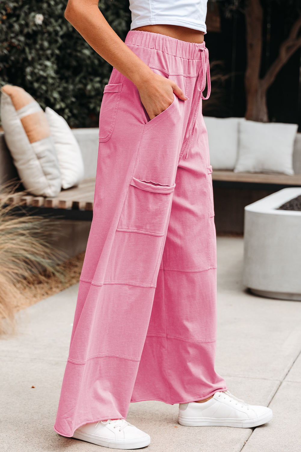 Brittany Mineral Wash Exposed Seam Drawstring Cargo Pants-2