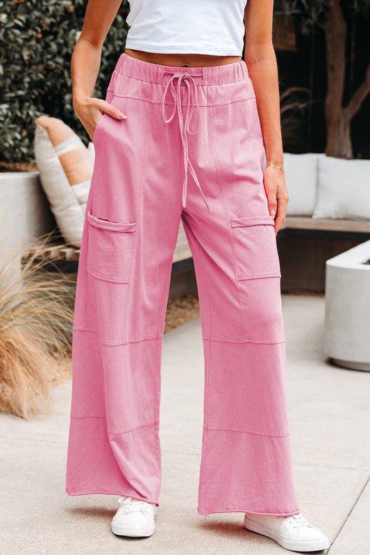 Brittany Mineral Wash Exposed Seam Drawstring Cargo Pants-0