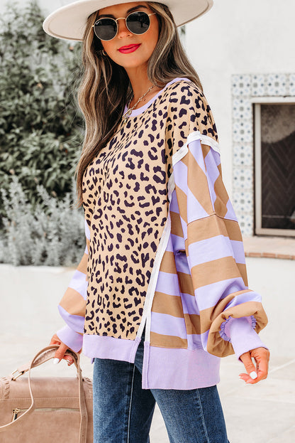 Olivia Stripe Leopard Casual Sweatshirt-2