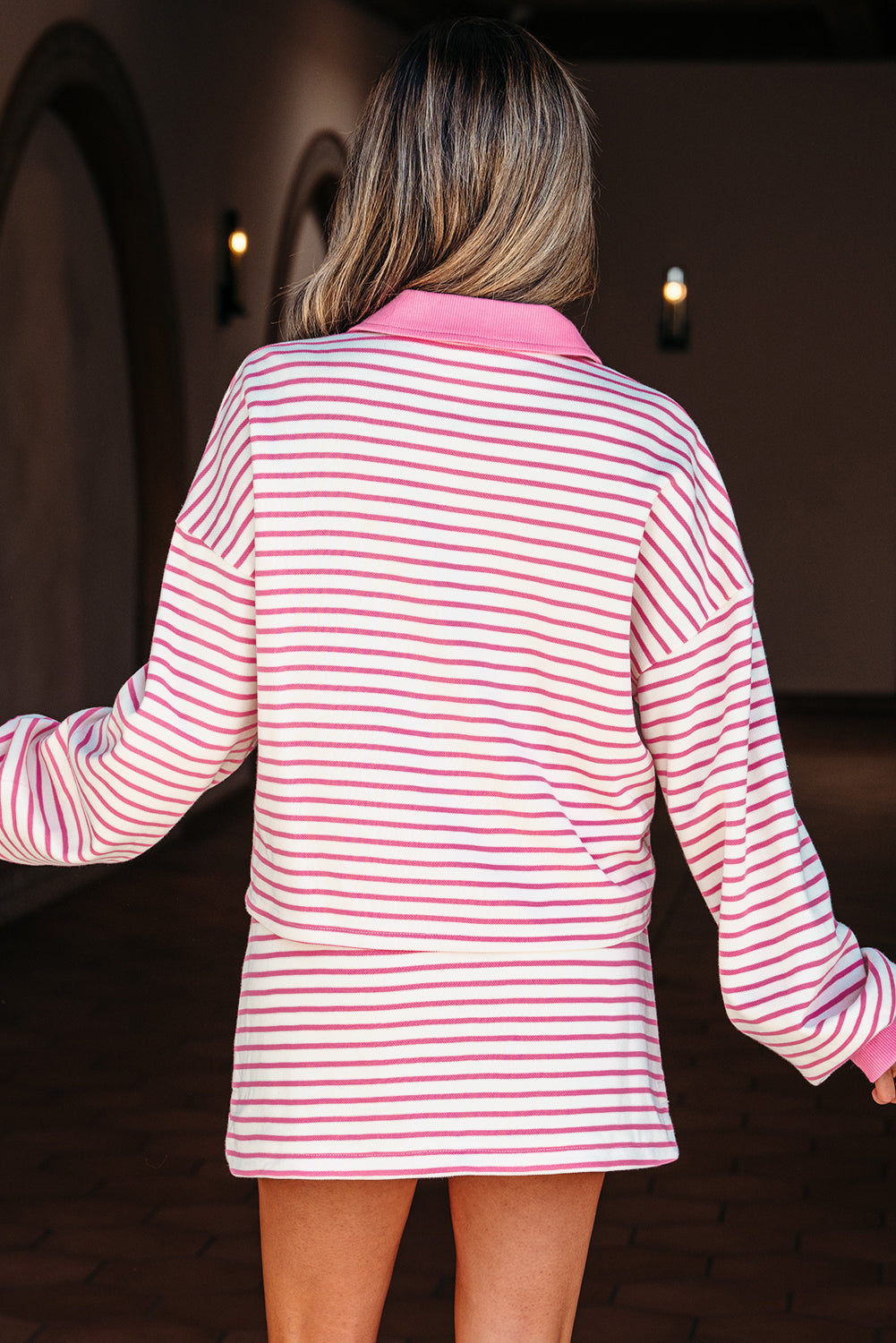 Juniper Stripe Collared Pullover and Skort Outfit-1